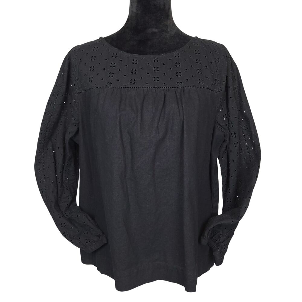 J. Crew Mercantile Women's Top Large Black Linen Blend Boho Chic Cottage Core